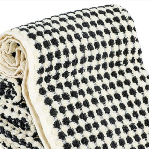 Turkish Cotton Spa Hair Towel Hand Peshtemal Black and White Ivory 36x20 Pom New - Picture 5 of 8